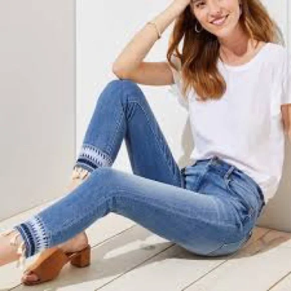 LOFT Tassel Hem Embroidered Boho Modern Skinny Ankle Jeans Size 27 / 4 - Picture 14 of 14